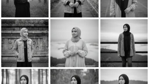 30 Prompt Gemini AI Wanita Berhijab Hitam Putih